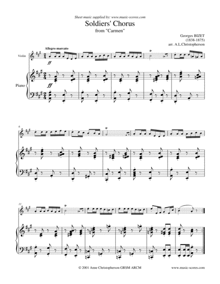 Free Sheet Music Soldiers Chorus From Carmen Violin And Piano