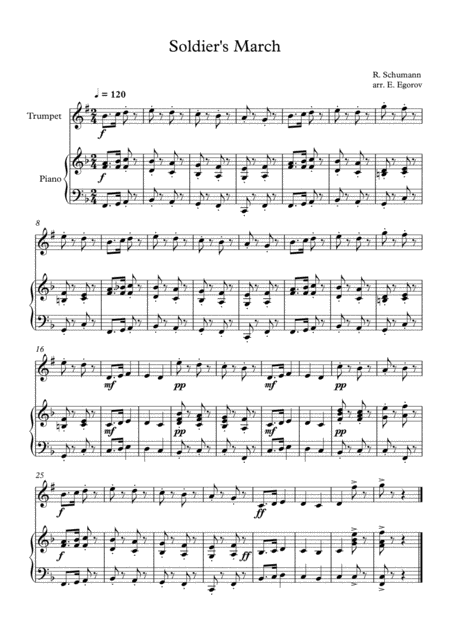 Free Sheet Music Soldiers March Robert Schumann For Trumpet Piano