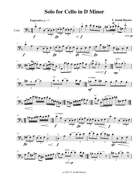 Solo For Cello In D Sheet Music