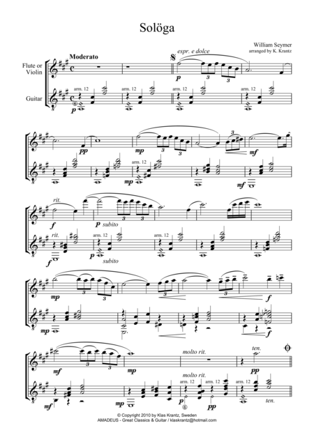 Free Sheet Music Sologa For Violin Or Flute And Guitar