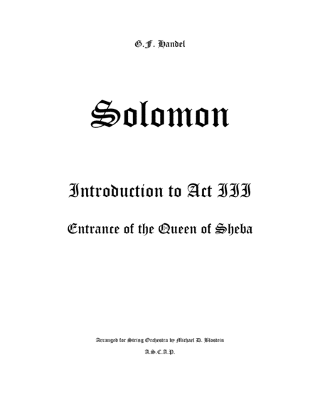 Solomon Introduction To Act Iii Entrance Of The Queen Of Sheba Sheet Music