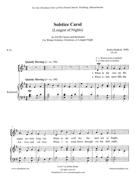 Free Sheet Music Solstice Carol