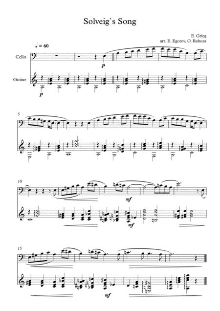 Free Sheet Music Solveigs Song Edvard Grieg For Cello Guitar