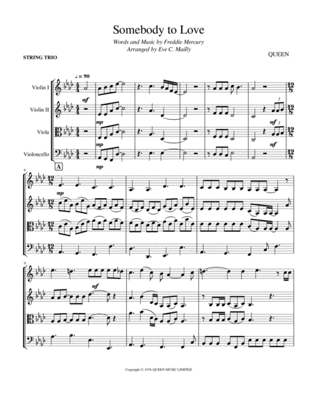 Free Sheet Music Somebody To Love Queen String Trio