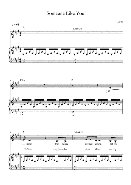 Someone Like You Adele Piano And Voice With Guitar Chords Sheet Music