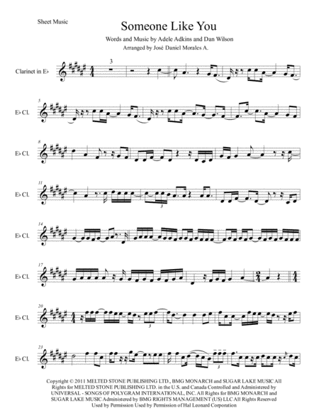 Someone Like You For Clarinet In Eb Sheet Music