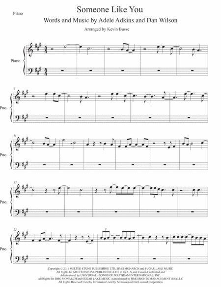 Someone Like You Original Key Piano Sheet Music