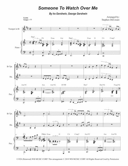 Free Sheet Music Someone To Watch Over Me Duet For Bb Trumpet And French Horn