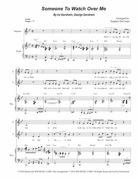 Free Sheet Music Someone To Watch Over Me Duet For Soprano And Tenor Solo