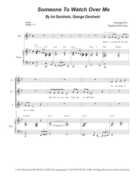 Free Sheet Music Someone To Watch Over Me For Vocal Trio Ssa