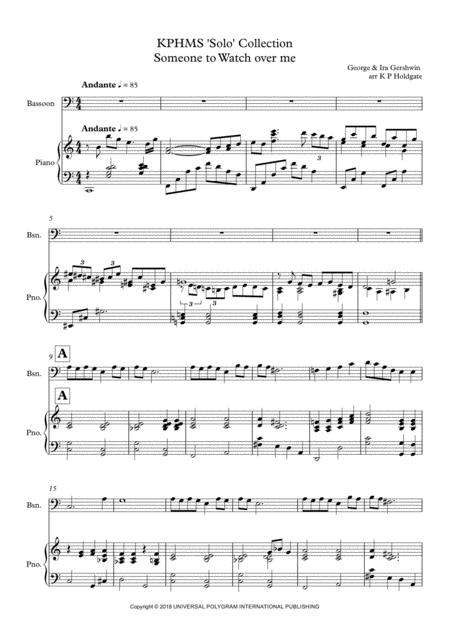 Free Sheet Music Someone To Watch Over Me Solo For Bassoon Piano In C Major