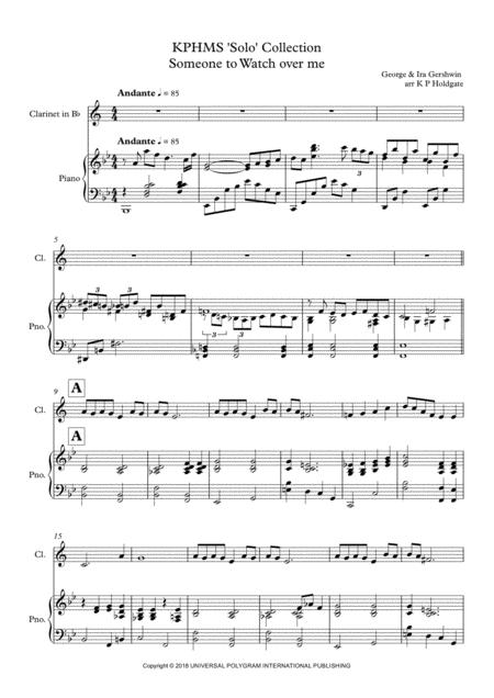 Free Sheet Music Someone To Watch Over Me Solo For Clarinet Piano In Bb Major