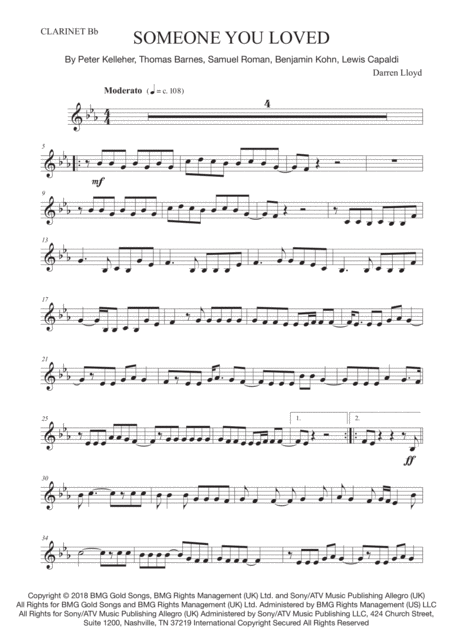 Free Sheet Music Someone You Loved Clarinet Bb