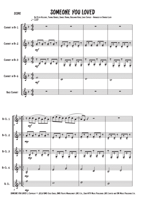 Free Sheet Music Someone You Loved Clarinet Quintet