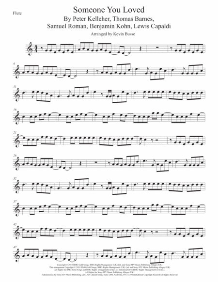 Someone You Loved Flute Easy Key Of C Sheet Music