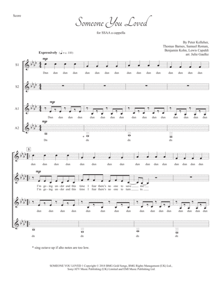 Someone You Loved For Ssaa A Cappella Sheet Music