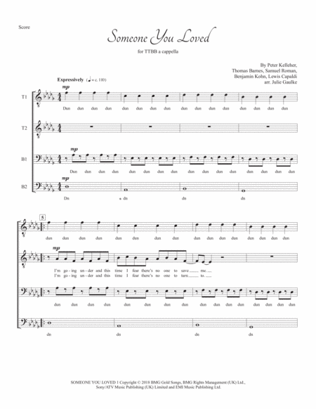 Someone You Loved For Ttbb A Cappella Sheet Music