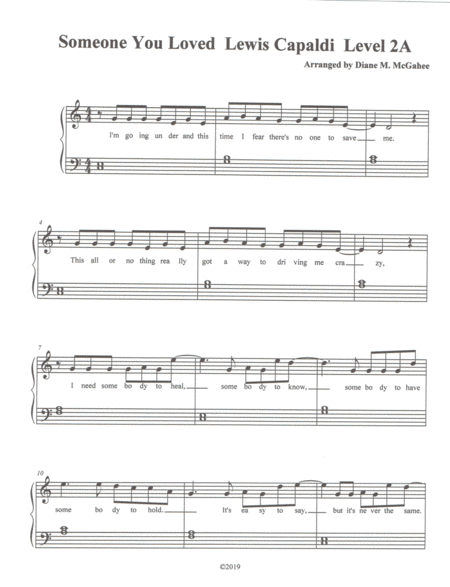 Free Sheet Music Someone You Loved Level 2a