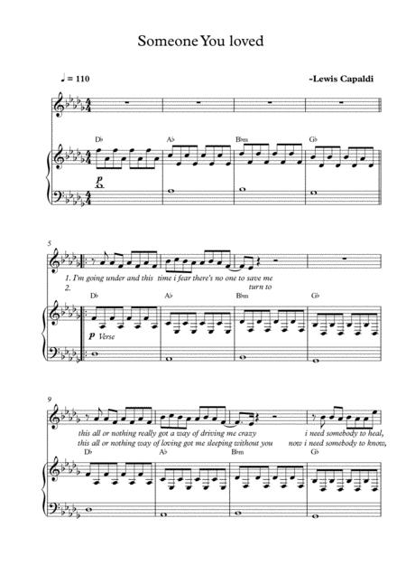 Someone You Loved Lewis Capaldi Piano Sheet Music For Both Hands Lyrics Sheet Music