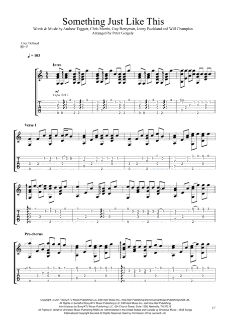 Free Sheet Music Something Just Like This Fingerstyle Guitar
