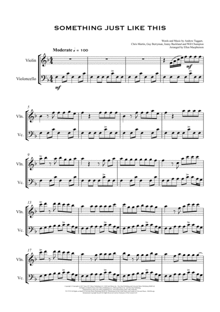 Something Just Like This Violin Cello Duet Sheet Music