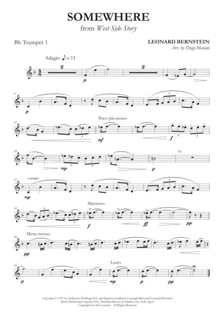 Somewhere From West Side Story For Brass Quintet Sheet Music