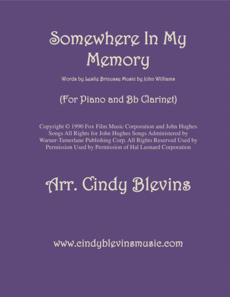 Somewhere In My Memory Arranged For Piano And Bb Clarinet Sheet Music