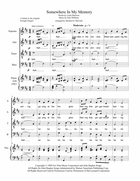 Free Sheet Music Somewhere In My Memory Satb