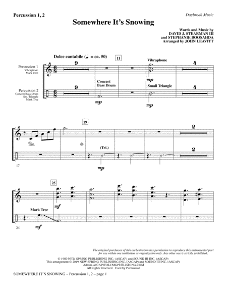 Somewhere Its Snowing Arr John Leavitt Percussion 1 2 Sheet Music