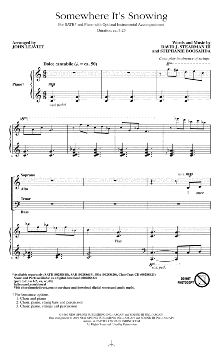 Somewhere Its Snowing Arr John Leavitt Sheet Music