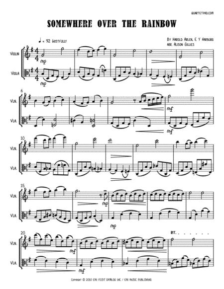 Somewhere Over The Rainbow From The Wizard Of Oz Violin And Viola Duet Sheet Music