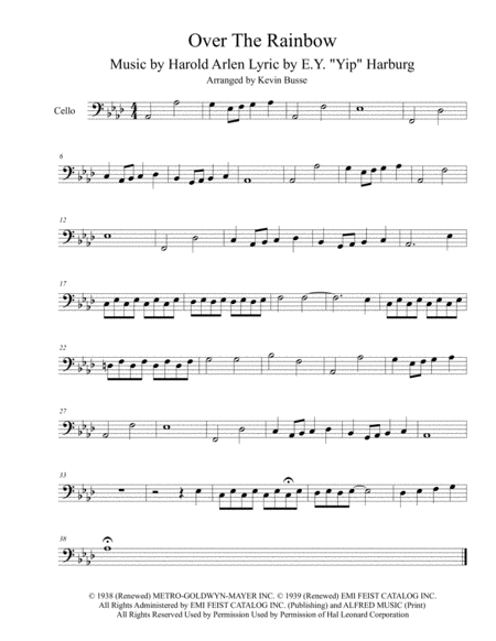 Free Sheet Music Somewhere Over The Rainbow Original Key Cello