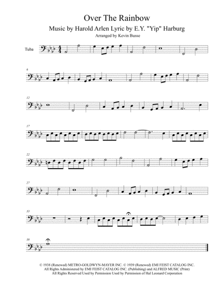 Somewhere Over The Rainbow Original Key Tuba Sheet Music