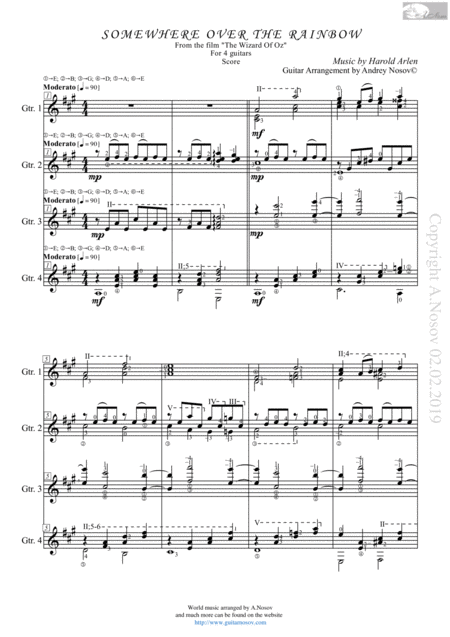 Somewhere Over The Rainbow Sheet Music For 4 Guitars Sheet Music