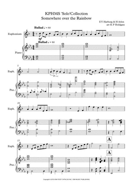 Free Sheet Music Somewhere Over The Rainbow Solo For Euphonium Baritone Piano In Eb Major In Treble Clef