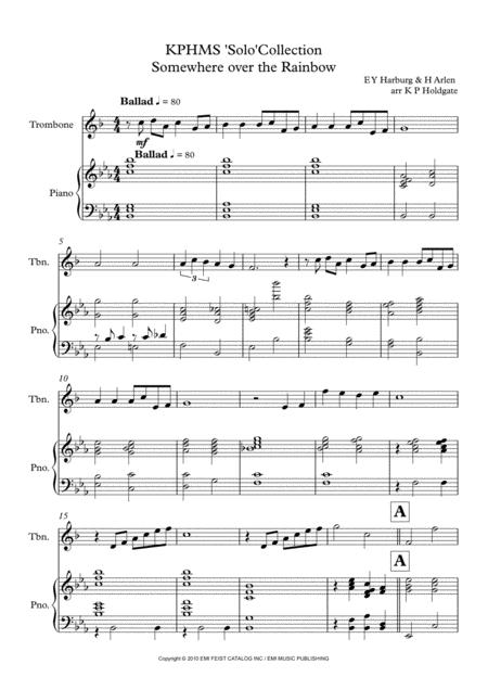 Free Sheet Music Somewhere Over The Rainbow Solo For Trombone Piano In Eb Major Treble Clef Version