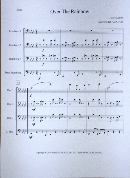 Somewhere Over The Rainbow Trombone Quartet Sheet Music