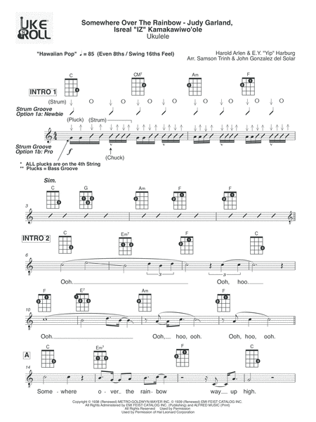 Somewhere Over The Rainbow Ukulele Sheet Music