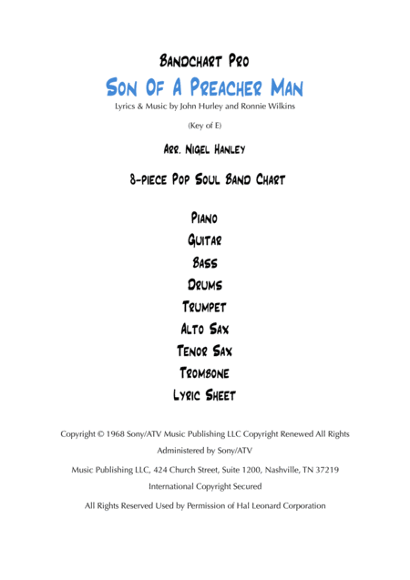 Son Of A Preacher Man Pop Soul Band Chart Sheet Music