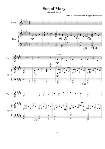 Free Sheet Music Son Of Mary Violin Harp