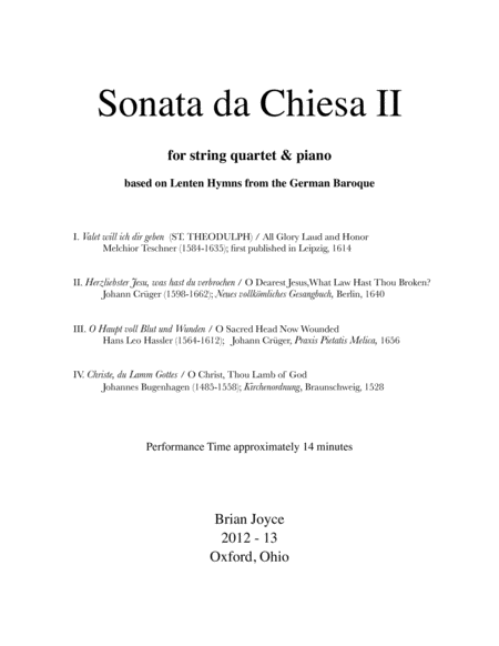 Sonata Da Chiesa Ii For String Quartet And Piano Sheet Music