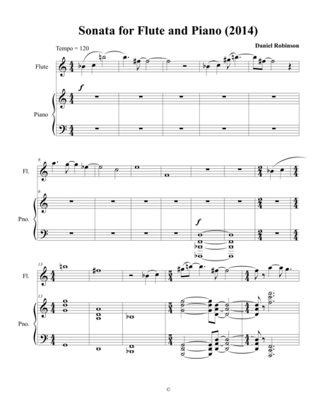 Sonata For Flute And Piano 2014 Movement 1 Full Score And Solo Flute Parts Sheet Music