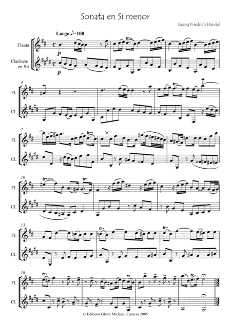 Sonata In B Minor For Flute Clarinet Sheet Music