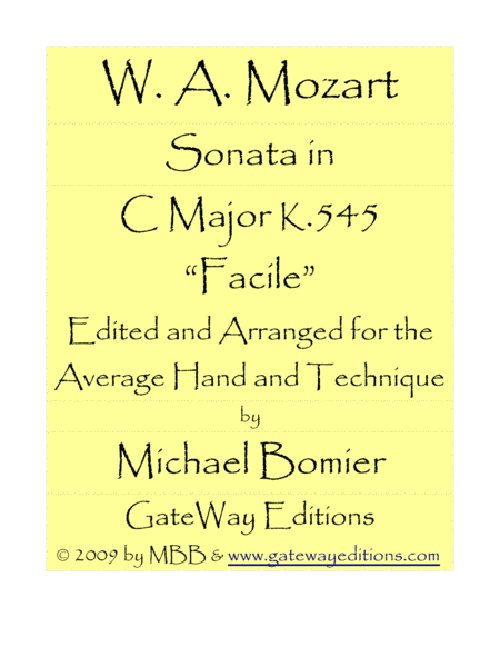 Sonata In C Major K545 Facile For Piano Solo Sheet Music