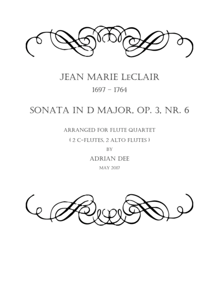 Sonata In D Major Op 3 Nr 6 Arr Flute Quartet Sheet Music