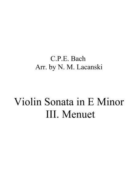 Sonata In E Minor For Violin And String Quartet Iii Menuet Sheet Music