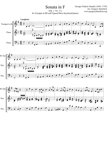 Free Sheet Music Sonata In F Arranged For Bb Trumpet And Piano Keyboard