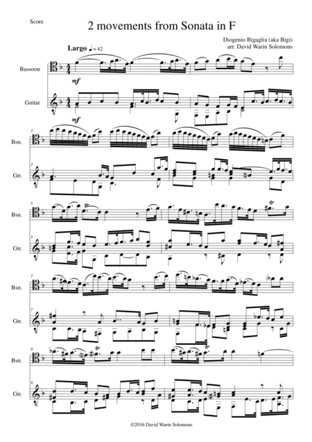 Sonata In F First And Last Movements For Bassoon And Guitar Sheet Music