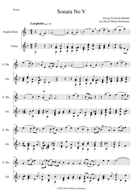 Sonata In F No V For Cor Anglais And Guitar Sheet Music