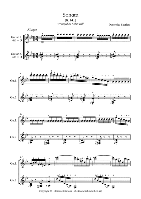 Sonata K 141 Arranged For Two Guitars Sheet Music